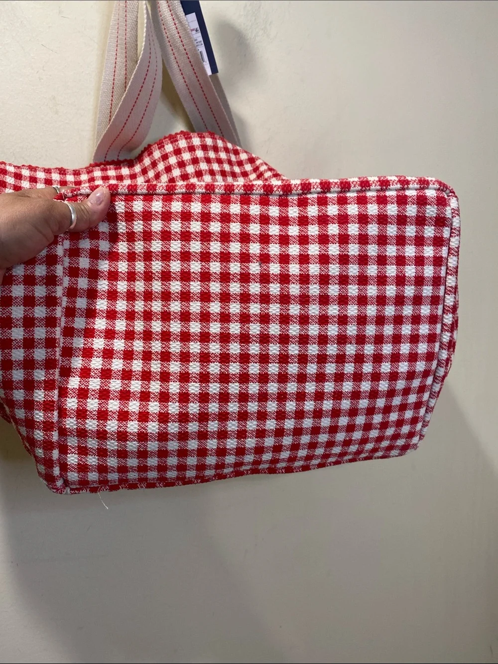 Universal Threads Reversable Red Gingham Canvas  Tote Bag  NWT